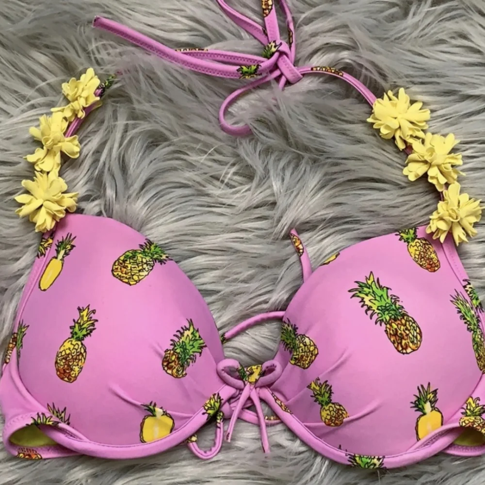 Victoria Secret Push Up Bikini Top Purple Pineapple Flower 34B